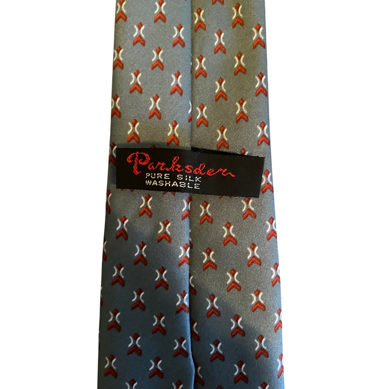 Parksder Mens Pure Silk Necktie Blue Red White Geometric Arrow Pattern Washable